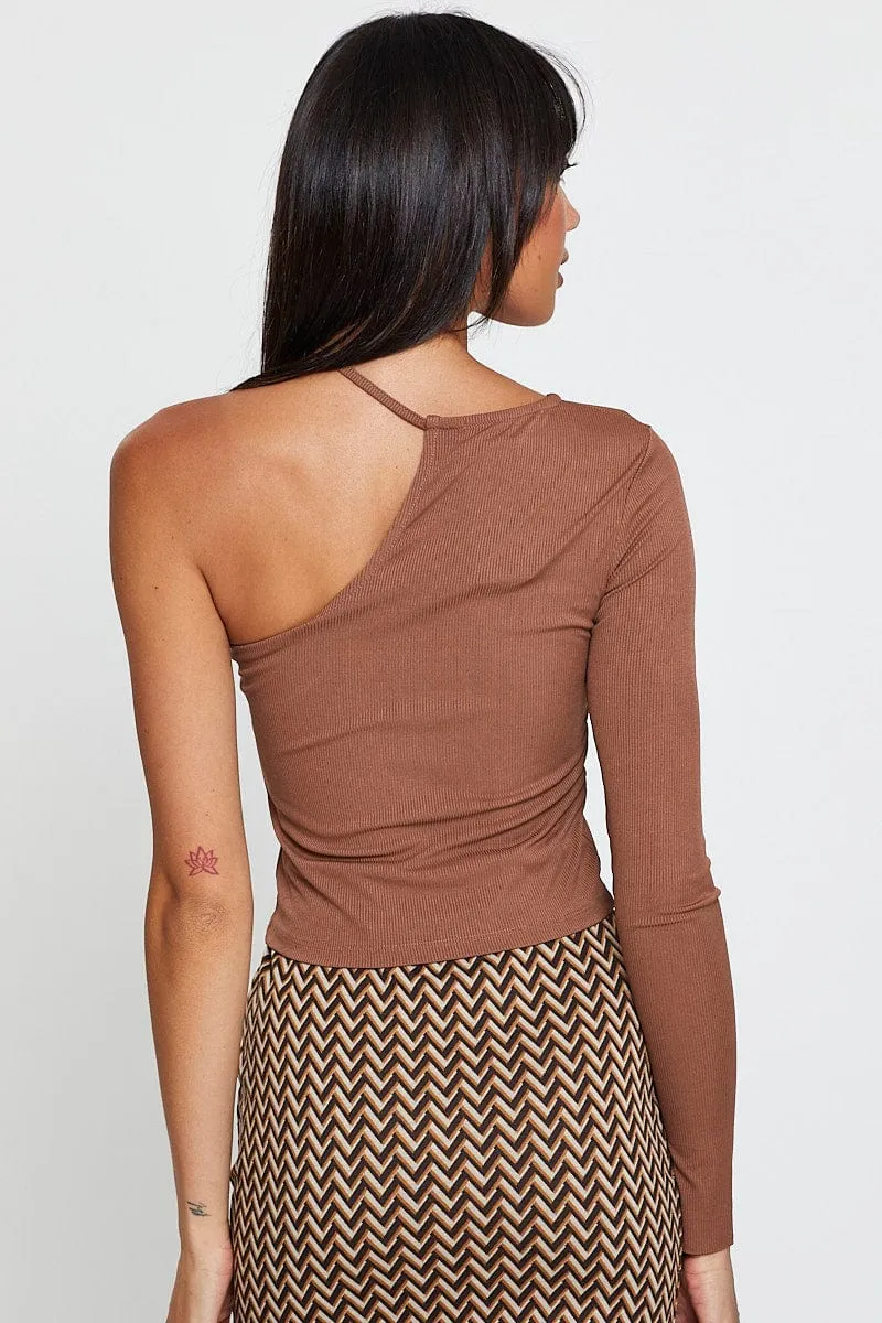 Brown Asymmetric Top One Shoulder sold by Ally Fashion product image thumbnail 5