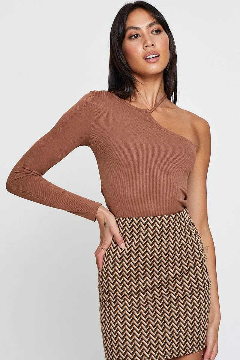 Brown Asymmetric Top One Shoulder sold by Ally Fashion product image thumbnail 3