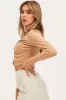Brown Ruched Top Long Sleeve Collared sold by Ally Fashion