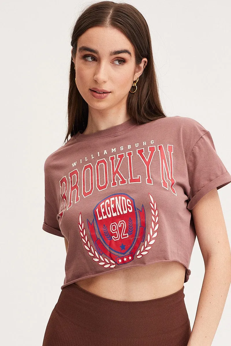 Brown Graphic T Shirt Crop sold by Ally Fashion