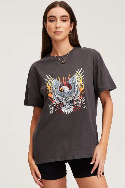 Black Graphic T Shirt Short Sleeve Boyfriend sold by Ally Fashion