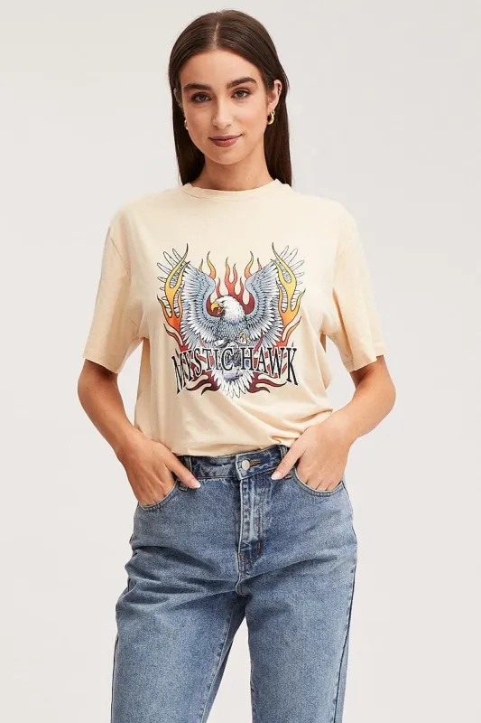 Beige Graphic T Shirt Boyfriend sold by Ally Fashion