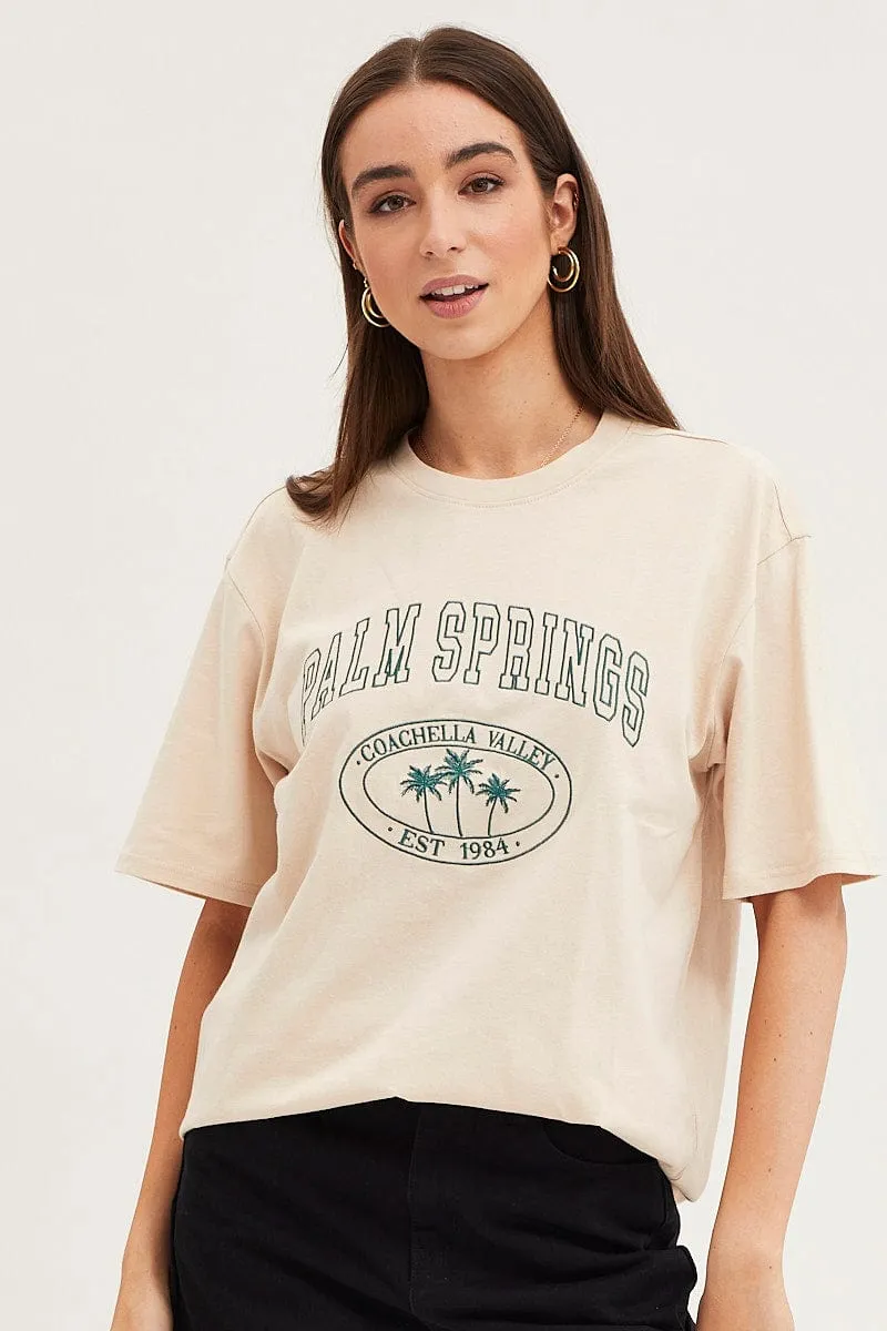 Beige Graphic T Shirt Short Sleeve sold by Ally Fashion product image thumbnail 3