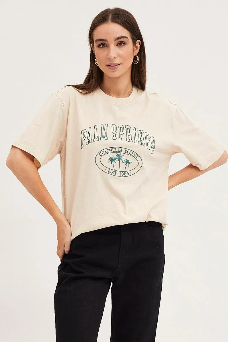Beige Graphic T Shirt Short Sleeve sold by Ally Fashion