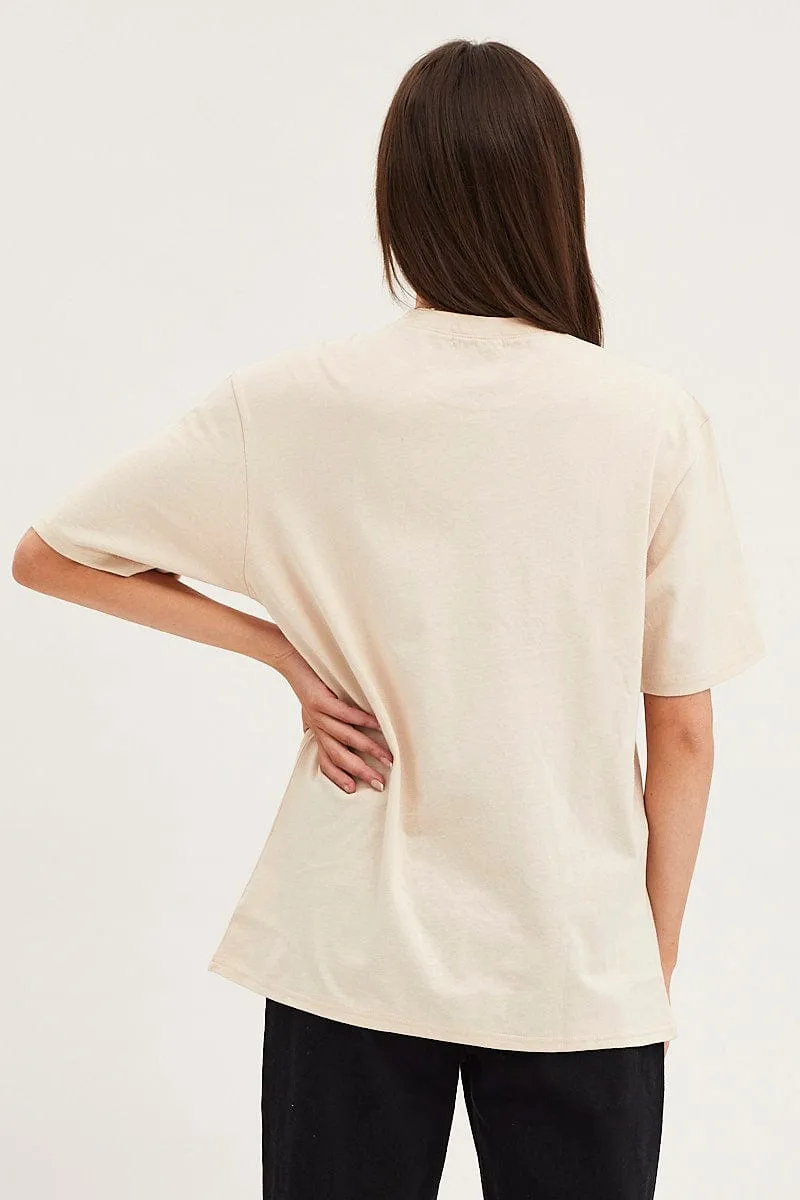 Beige Graphic T Shirt Short Sleeve sold by Ally Fashion product image thumbnail 4