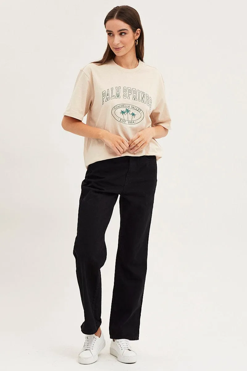 Beige Graphic T Shirt Short Sleeve sold by Ally Fashion product image thumbnail 2