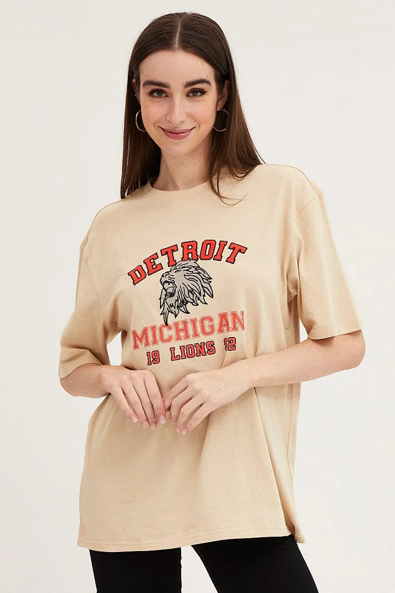 Beige Oversized T Shirt sold by Ally Fashion product image thumbnail 3
