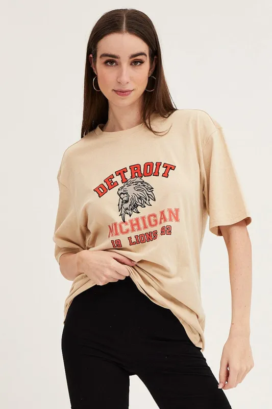Beige Oversized T Shirt sold by Ally Fashion