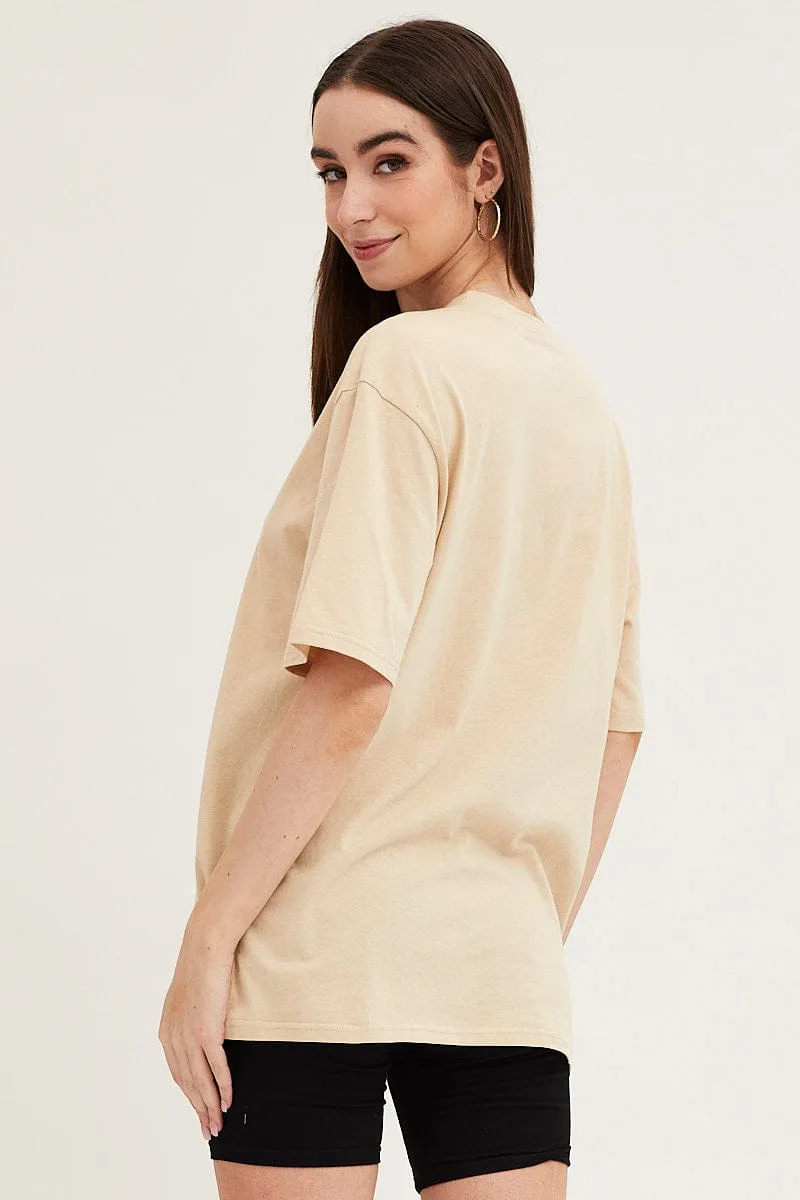 Beige Oversized T Shirt sold by Ally Fashion product image thumbnail 5
