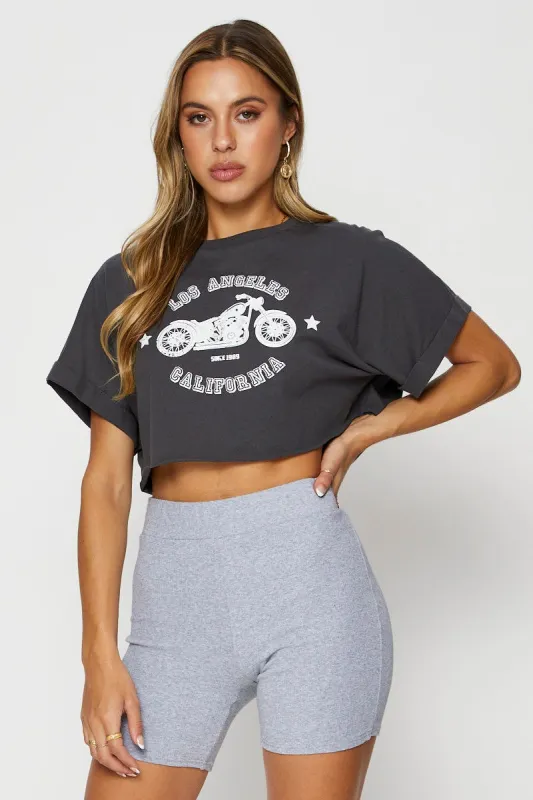 Grey Graphic T Shirt Short Sleeve Crop sold by Ally Fashion