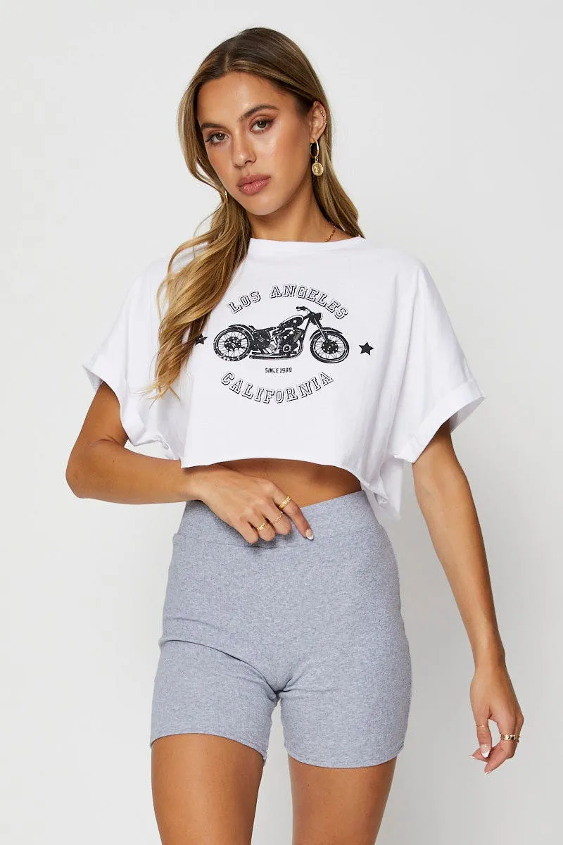 White Graphic T Shirt Short Sleeve Crop sold by Ally Fashion product image thumbnail 3