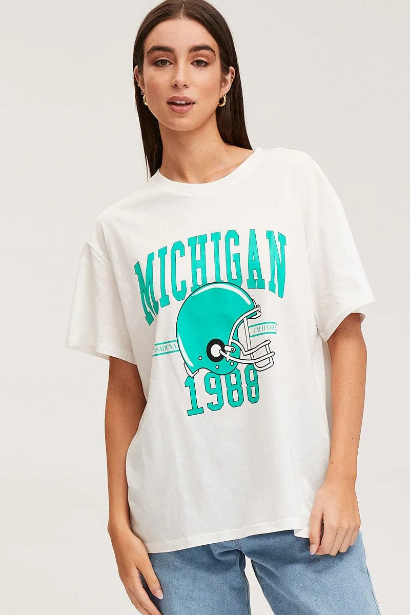 White Graphic T Shirt Short Sleeve sold by Ally Fashion product image thumbnail 3