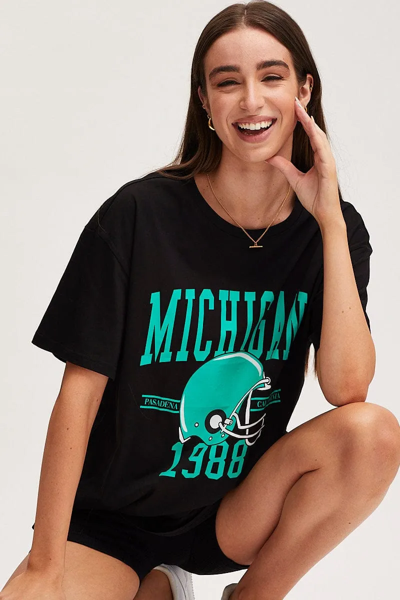 Black Graphic T Shirt Short Sleeve sold by Ally Fashion