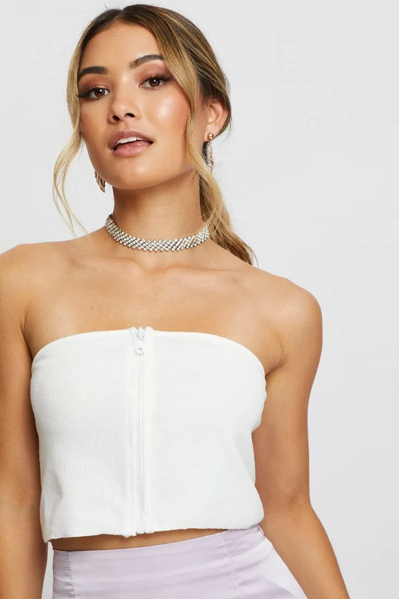 White Zip Front Bandeau Top sold by Ally Fashion product image thumbnail 4