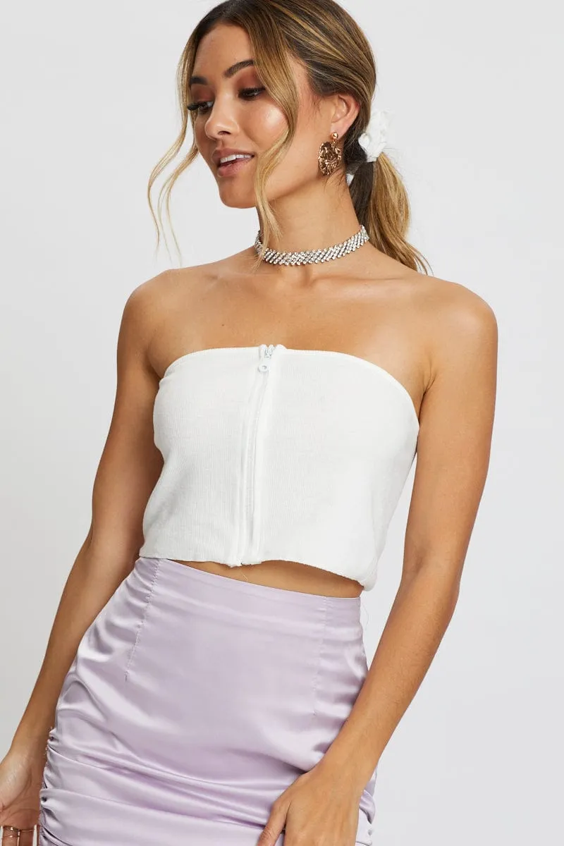 White Zip Front Bandeau Top sold by Ally Fashion