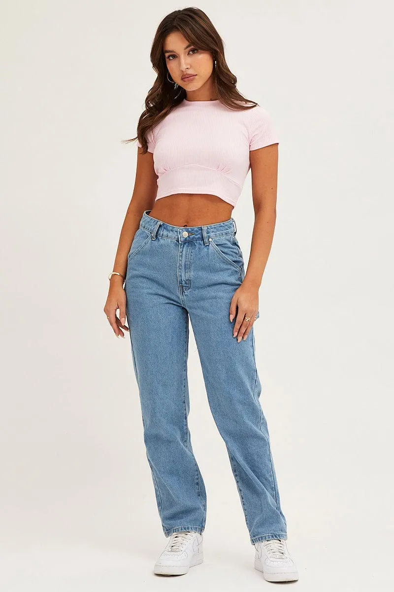 Pink Rib Crop Top Long Sleeve Round Neck sold by Ally Fashion product image thumbnail 2