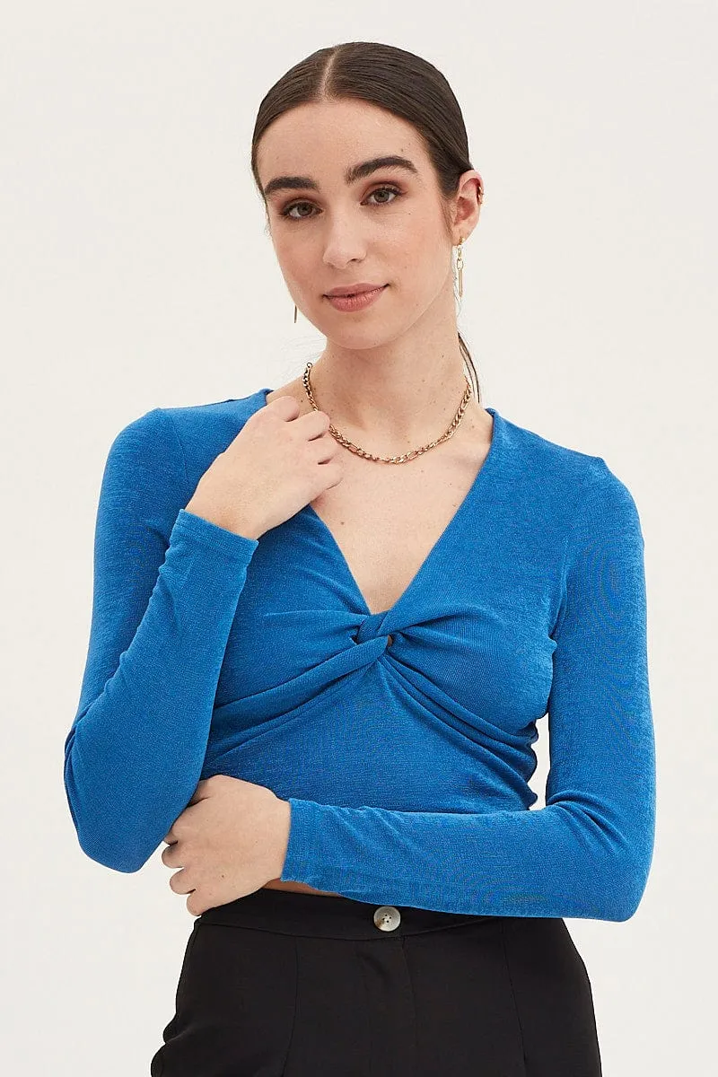 Blue Top Long Sleeve V Neck sold by Ally Fashion product image thumbnail 4