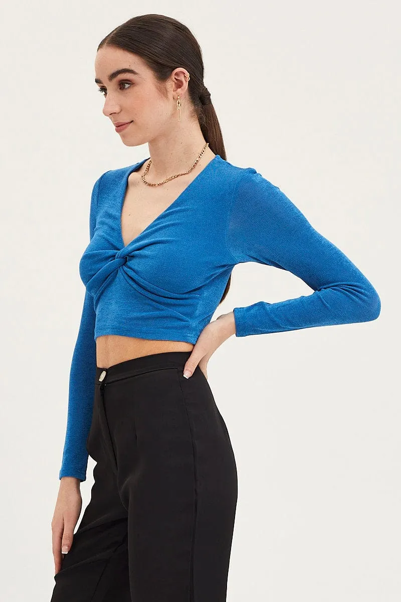 Blue Top Long Sleeve V Neck sold by Ally Fashion product image thumbnail 5