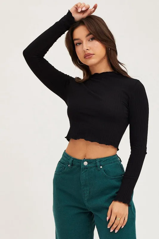 Black Crop Top Long Sleeve sold by Ally Fashion