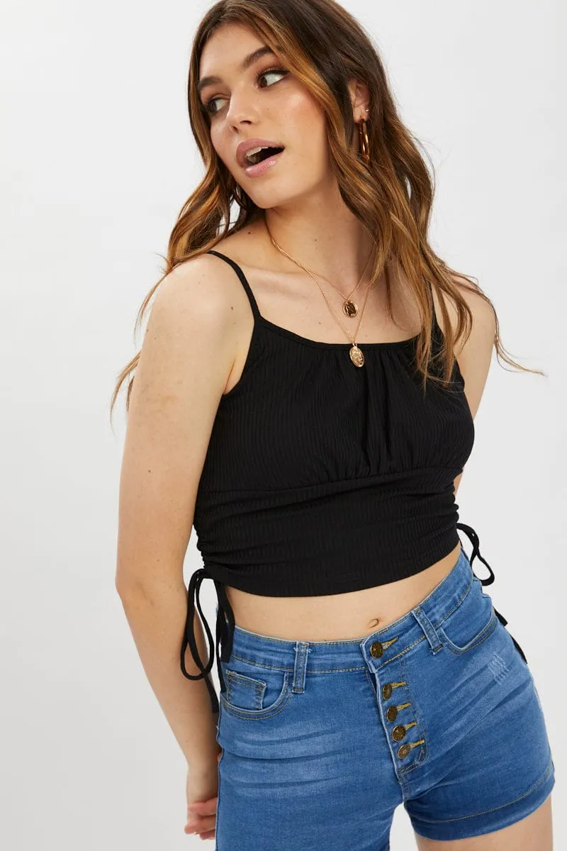 Black Drawstring Ruched Top sold by Ally Fashion