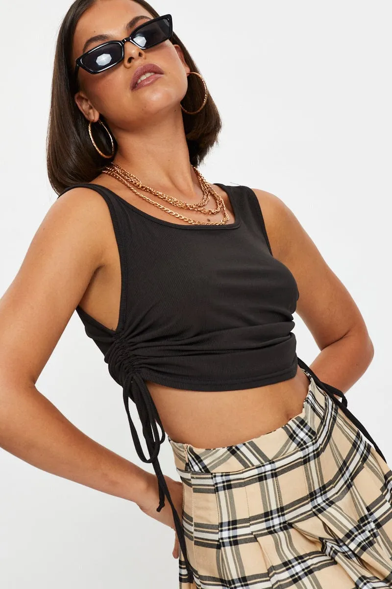 Black Ruched Drawstring Scoop Neck Top sold by Ally Fashion product image thumbnail 2