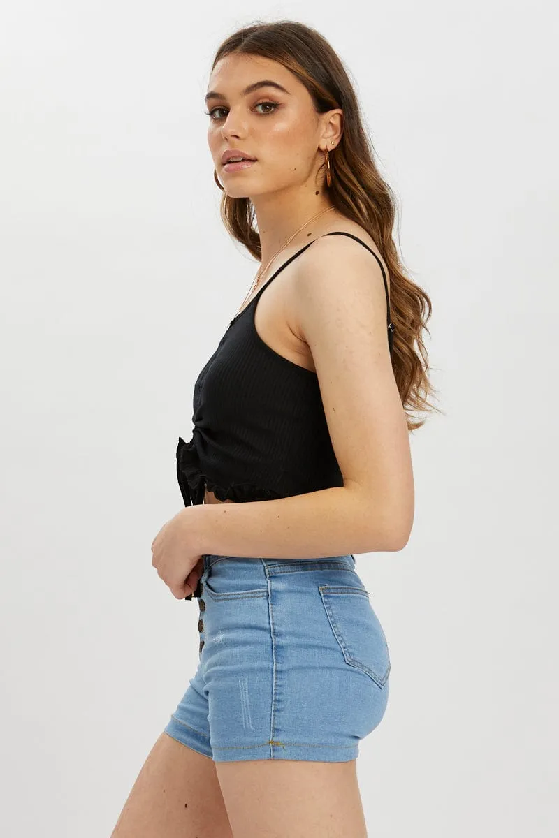 Black Ruched Drawstring Ruffle Cami sold by Ally Fashion product image thumbnail 2