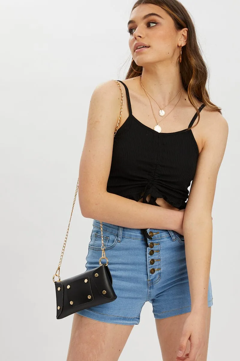 Black Ruched Drawstring Ruffle Cami sold by Ally Fashion product image thumbnail 4