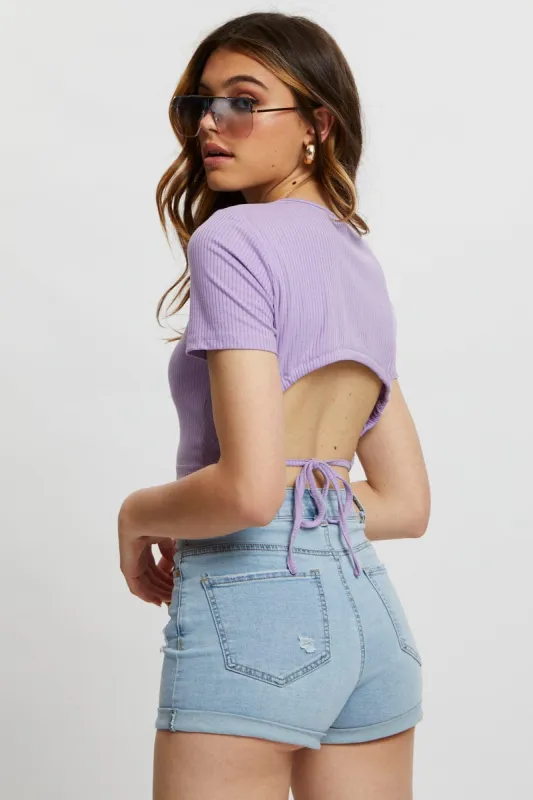 Purple Tie Back Top Cut Out sold by Ally Fashion
