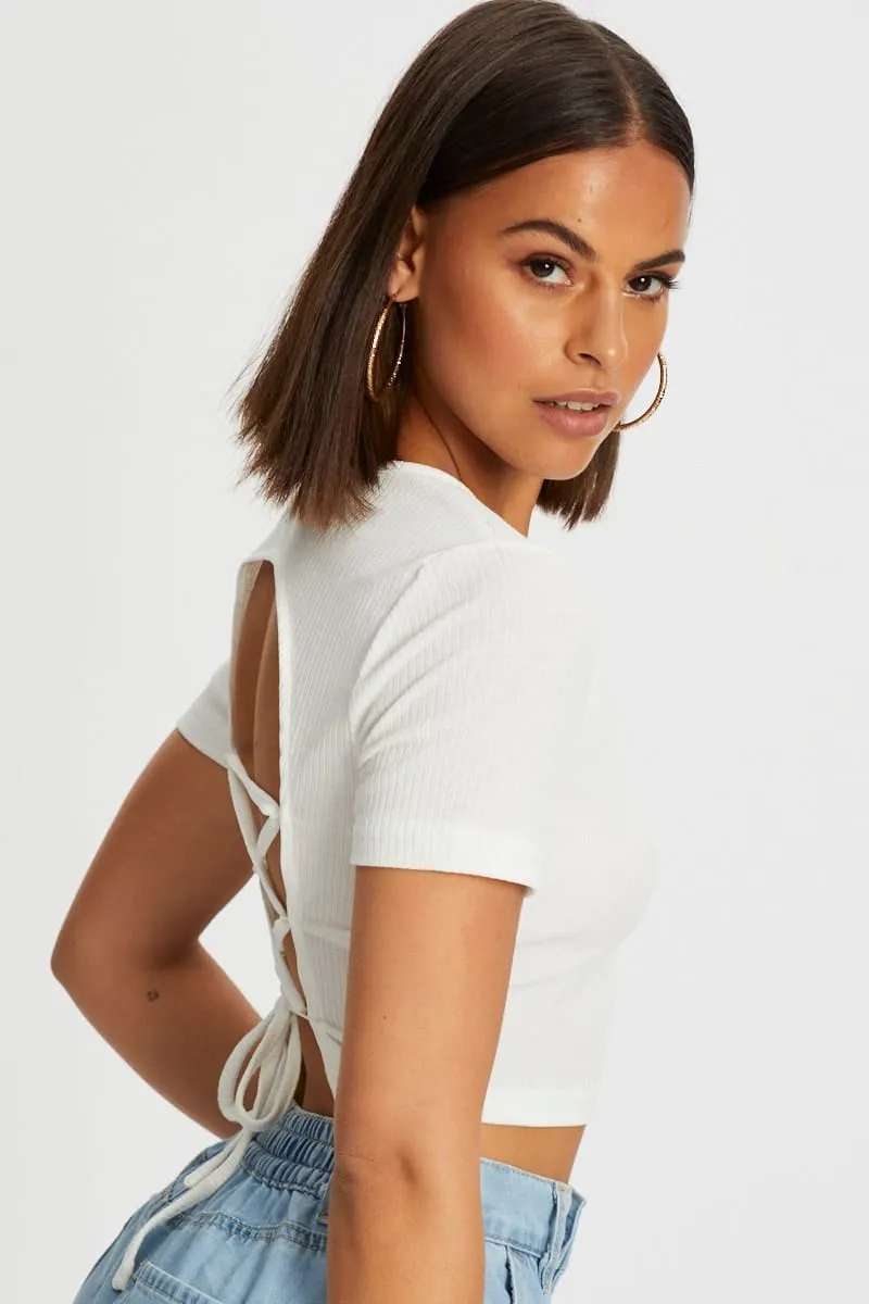 White Lace Up Backless Crop Tee sold by Ally Fashion product image thumbnail 2