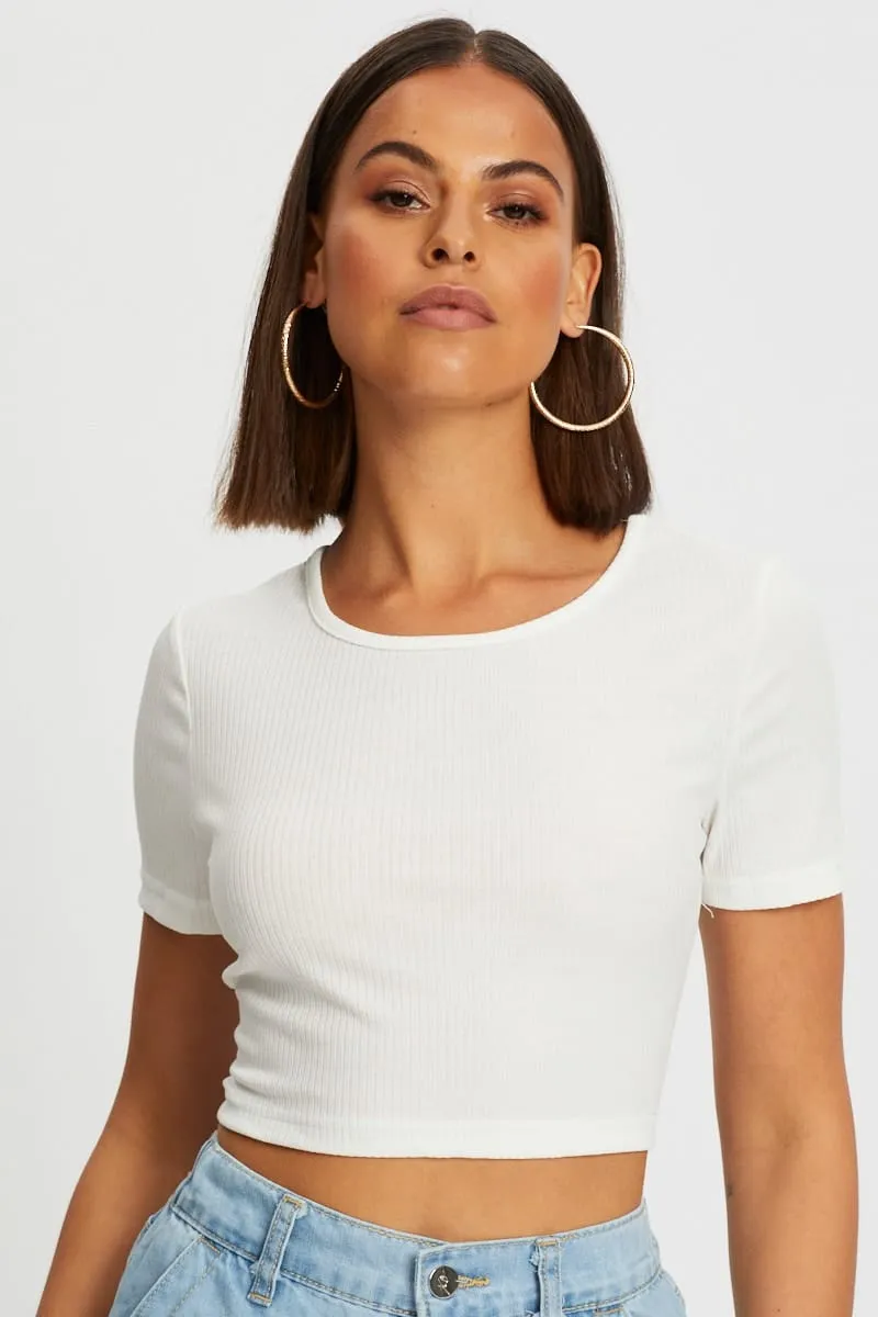 White Lace Up Backless Crop Tee sold by Ally Fashion