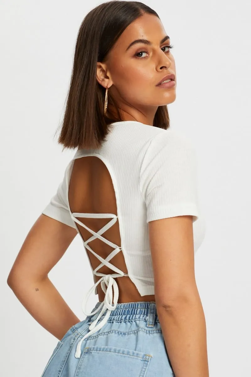 White Lace Up Backless Crop Tee sold by Ally Fashion product image thumbnail 3