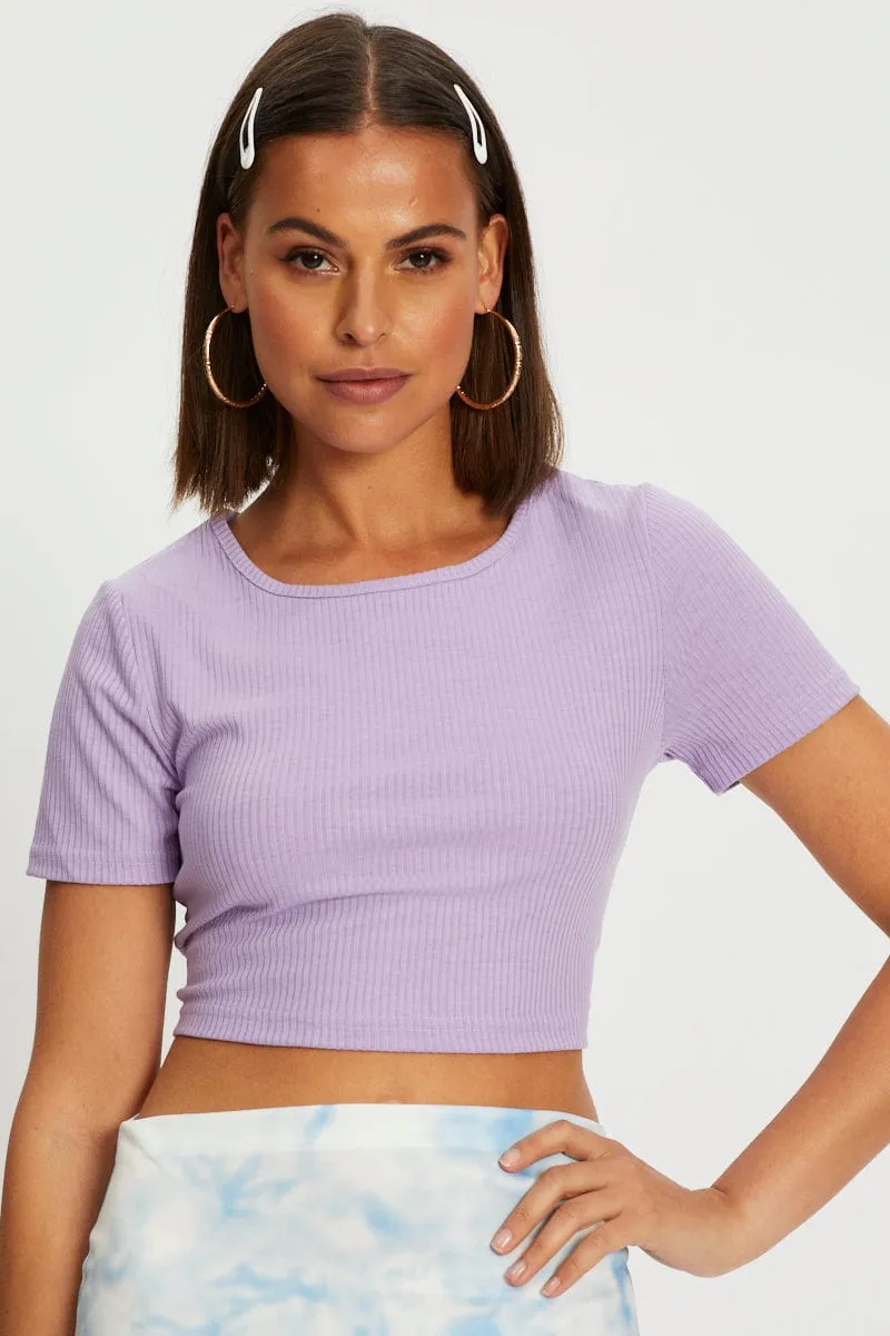 Purple Lace Up Backless Crop Tee sold by Ally Fashion