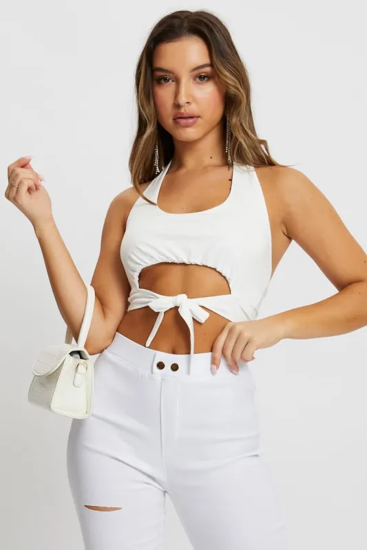 White Tie Cut Out Halter Top sold by Ally Fashion