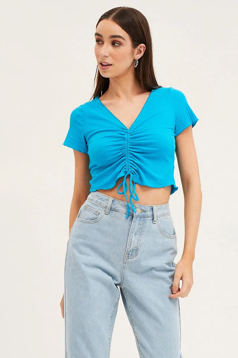 Blue Crop Top Short Sleeve Ribbed sold by Ally Fashion product image thumbnail 3