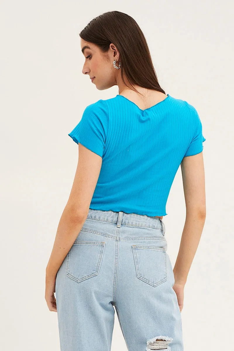 Blue Crop Top Short Sleeve Ribbed sold by Ally Fashion product image thumbnail 5