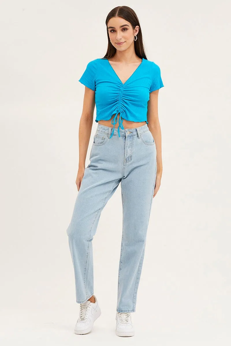 Blue Crop Top Short Sleeve Ribbed sold by Ally Fashion product image thumbnail 2