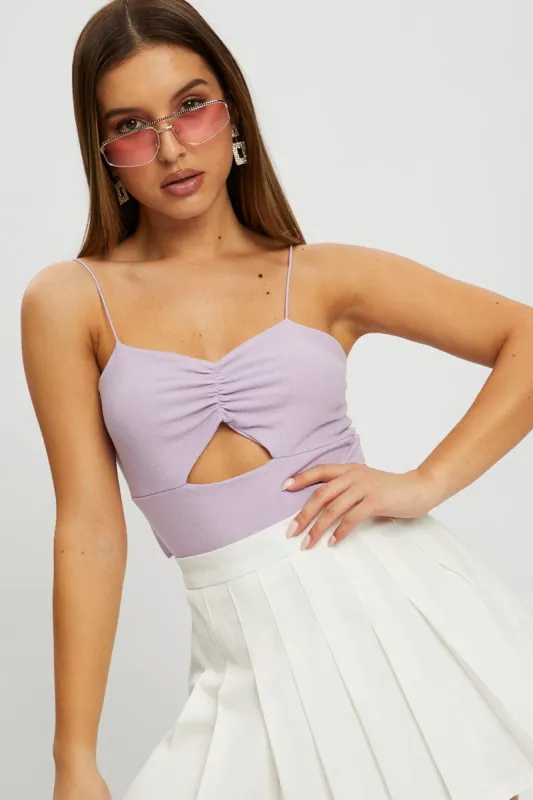 Purple Bungee Strap Cut Out Rib Crop Top sold by Ally Fashion