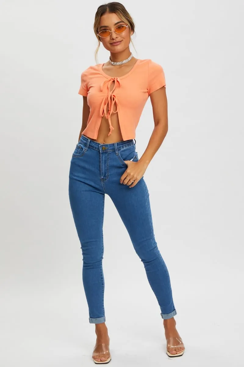 Orange Tie Front Short Sleeve Crop Top sold by Ally Fashion product image thumbnail 4
