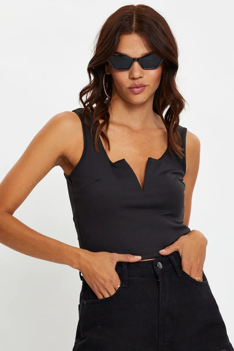 Black Deep V Crop Top sold by Ally Fashion