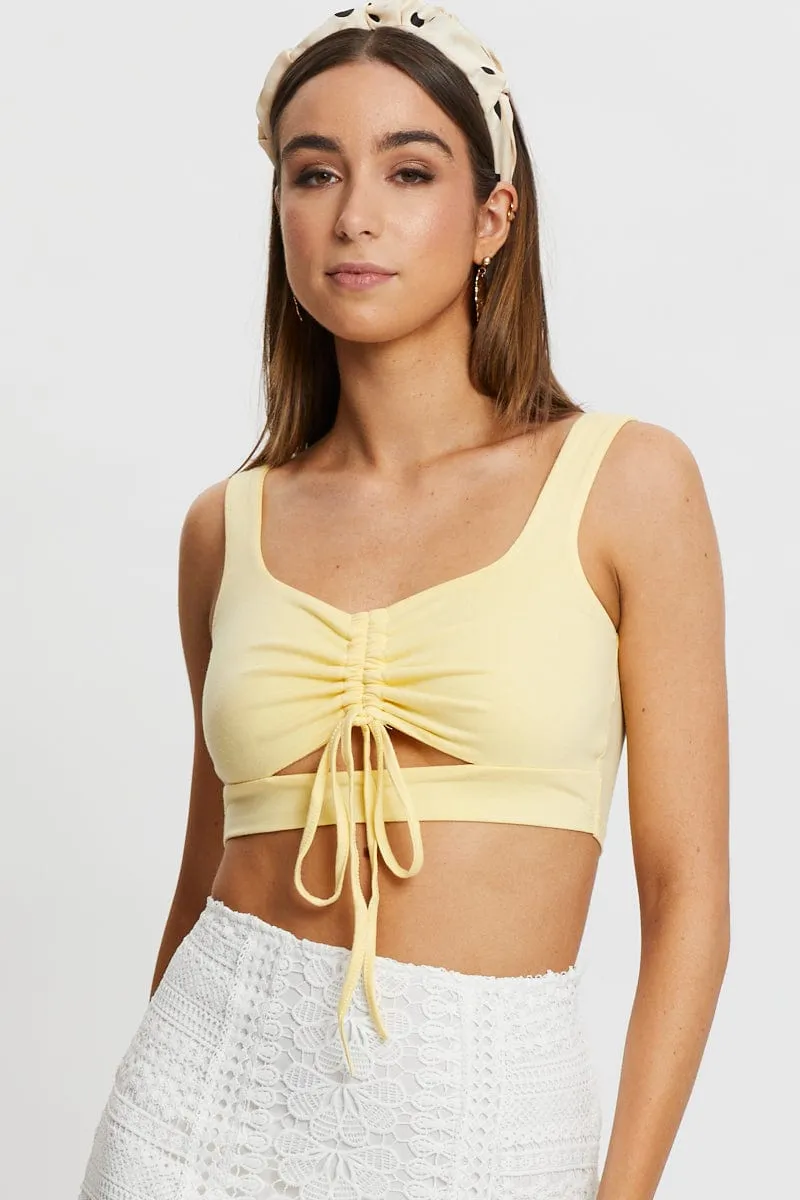Light Must Drawstring Cut Out Rib Crop Top sold by Ally Fashion