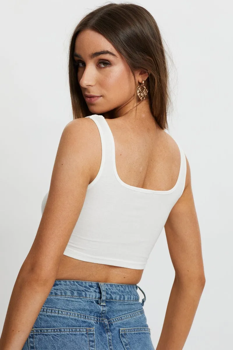 White Drawstring Cut Out Rib Crop Top sold by Ally Fashion product image thumbnail 3
