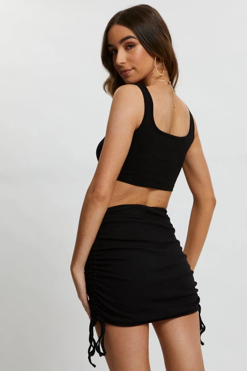 Black Drawstring Cut Out Rib Crop Top sold by Ally Fashion product image thumbnail 3