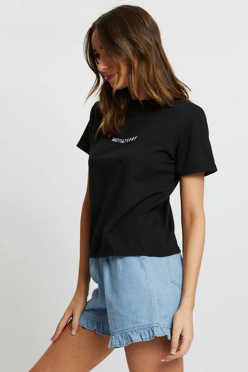 Black Motivated Short Sleeve T Shirt sold by Ally Fashion product image thumbnail 2
