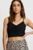 Black Lace Trim Tie Front Cami sold by Ally Fashion