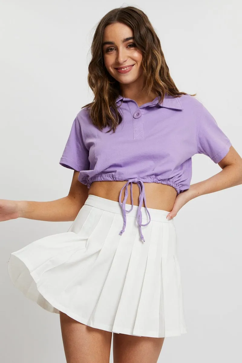 Purple Polo Collar Drawstring Crop Top sold by Ally Fashion