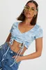 Blue Tie Dye Drawstring Ruched Top sold by Ally Fashion