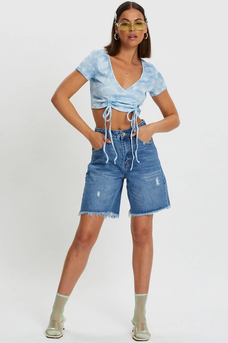 Blue Tie Dye Drawstring Ruched Top sold by Ally Fashion product image thumbnail 3