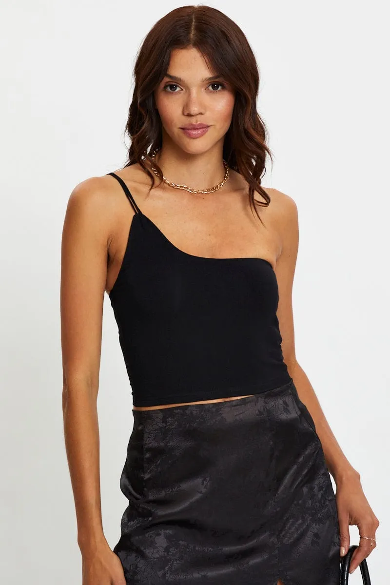 Black One Shoulder Cami Top sold by Ally Fashion