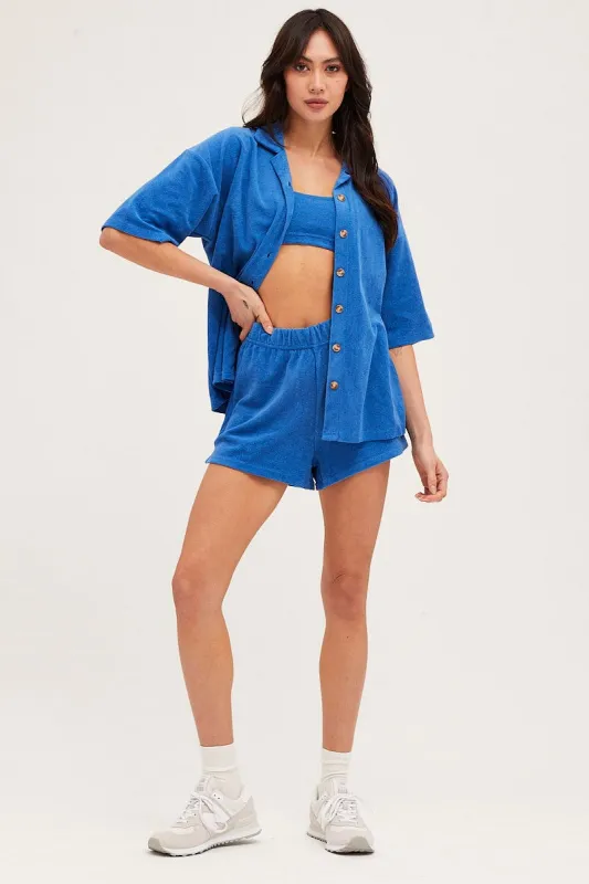 Blue Lounge Top Short Sleeve Oversized Terry sold by Ally Fashion
