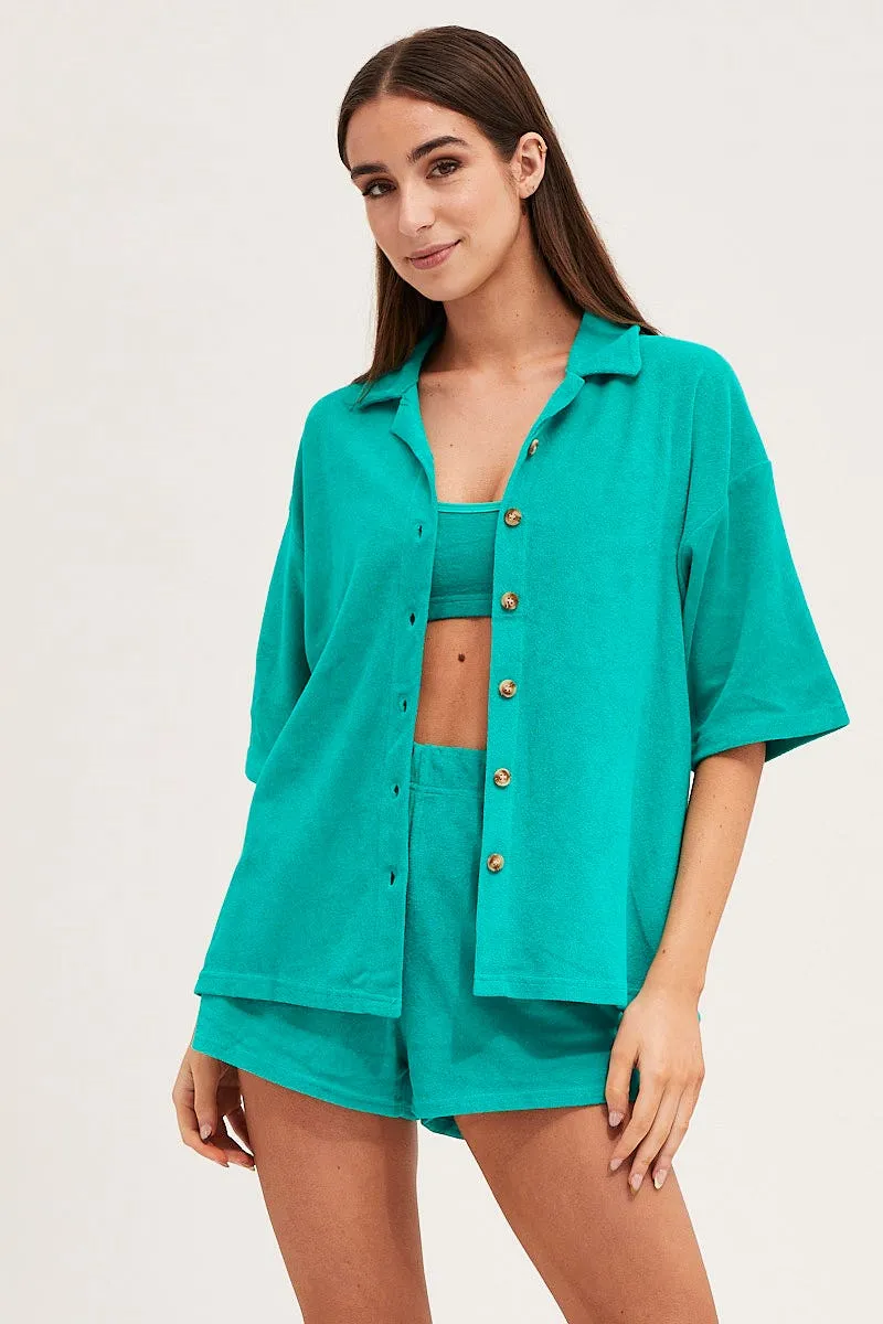 Green Lounge Top Short Sleeve Oversized Terry sold by Ally Fashion product image thumbnail 3